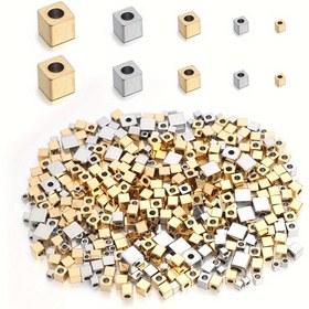 Resim 50 adet Paslanmaz Çelik Kare Şekilli Konumlandırma Boncuğu DIY Takı Yapım Aksesuarları için 