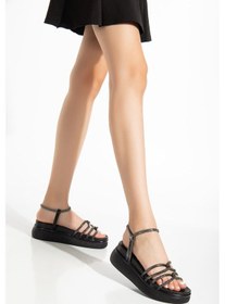 Resim 24422-1221 Siyah Dolgu Topuk Kadın Sandalet Siyah 