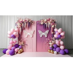 Resim Venspor Romantik Kelebek ve Çiçeklerle Süslenmiş Arka Plan 200 x 150 cm Fon Duvar Örtüsü 