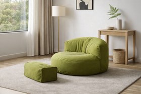 Resim Mila Modell Yağ Yeşili Puff & Armut Koltuk Relax Koltuk & Ayak Puflu 