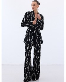 Resim Sateen Desenli Uzun Ceket - Siyah-136474 Siyah 