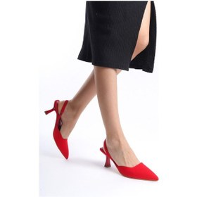 Resim Mubiano Mblnr703-kr Kadın Arkası Açık Sivri Burun Saten Kırmızı Stiletto & Topuklu Ayakkabı Kırmızı 