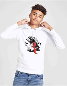 Resim Roger Federer Baskılı Unisex Çocuk Kapüşonlu Beyaz Sweatshirt 