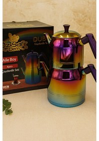 Resim Dem Dubai Series Renkli Paslanmaz Çelik Aile Boy Çaydanlık - 18/1 Altın - Çelik 