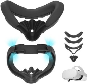 Resim Oculus Quest 2 için Yüz Arayüzü ve Yüz Kapağı Pedi, Meta Quest 2 için Yükseltilmiş Yüz Pedi Değiştirme, Görev 2 için VR Aksesuarları, Hava Sirkülasyon Tasarımı, Cadılar Bayramı Noel için Fikir 