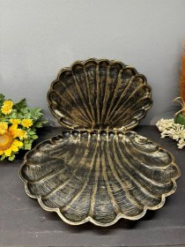 Resim Dekoratif Polyester İkili İstiridye Tepsi Sunumluk Gold Siyah Eskitme 