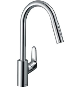 Resim Hansgrohe Focus M41 Tek Kollu Eviye Bataryası 240, Çekilebilir El Duşu, 2Jet, Sbox Krom 