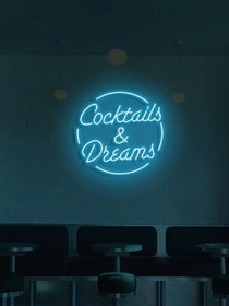 Resim Coctails & Dreams Yazılı Neon Tabela Turkuaz 