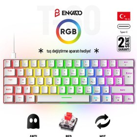 Resim 60 Tuş Mekanik Klavye Rgb Aydınlatmalı Oyuncu Klavyesi Red Switch Q Kablolu Hot Swap Beyaz Klavye 