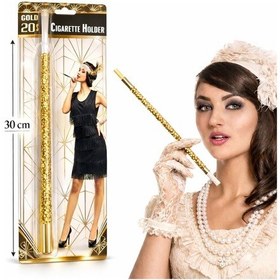 Resim 30 Cm Altın Gold Payetli Sigara Tutacağı 1920 Ler Gatsby Ilkeshop - 43 Parti Aksesuarı 