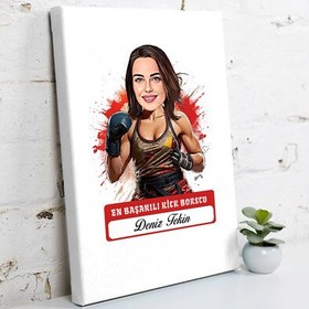 Resim Karikatürlü En Başarılı Kadın Kick Boksçu Kanvas Tablo 