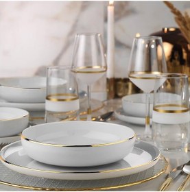 Resim Kütahya Porselen Moderna 48 Parça 12 Kişilik Yemek Takımı Altın File 