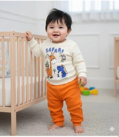 Resim Erkek Bebek Safari Baskılı Alt Üst İkili Gündelik Takım Turuncu 
