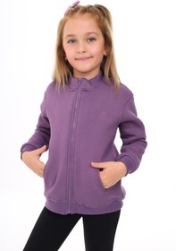 Resim Toontoy Kız Çocuk Dik Yaka Fermuarlı Yarım Düşük Omuz Örme Hırka - 2 İplik Şardonlu 