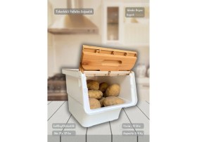 Resim Jet’s Home Tekli Bambu-Beyaz Tekerlekli Patateslik Soğanlık Oyuncak Kutusu Patates Soğan Sepeti Sebzelik 12 Lt 
