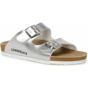 Resim Lumberjack Mendy Tokalı Beyaz Yazlık Kadın Plaj Terlik Gümüş 