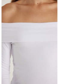 Resim Tudors Kadın Slim Fit Dar Kesim Uzun Kol Kayık Yaka Beyaz Bluz-35305 Beyaz 