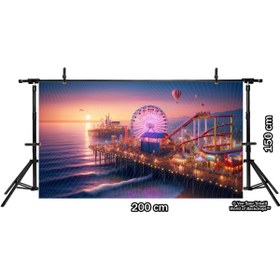 Resim Venspor Gece Lunapark ve Balonlarla Aydınlanan Gün Batımı Temalı Arkaplan, 200x150cm, Fon, Duvar Örtüsü 