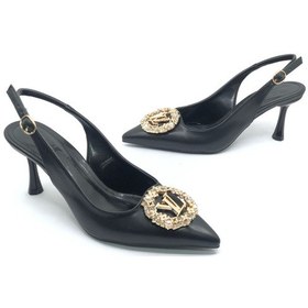 Resim Feles Taşlı Toka Detaylı Arkası Açık Stiletto Kadın Topuklu Ayakkabı Siyah 