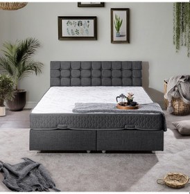 Resim Venedik Çift Kişilik Baza Başlık Letto Yatak Seti - Antrasit 180 x 200 