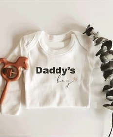 Resim İmaj Tuğbababy Daddy'S Boy Yazılı Babalar Günü Uzun Kol Organik Bebek Body Beyaz 