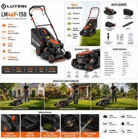 Resim Lutian LM46P-150 Benzinli Çim Biçme Makinesi 46 cm 149CC Itmeli 5in1 Çim Kesme 