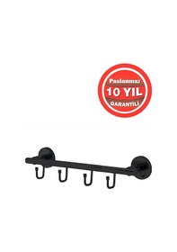 Resim Çelik Banyo Paslanmaz Pirinç Mat Siyah Flora 4'lü Set Askılık Siyah 