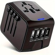 Resim Topshop1 Seyahat Adaptörü Tip C 3 Usb Girişli Ac Prizi Evrensel Siyah 