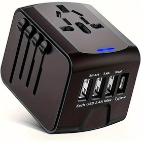 Resim Topshop1 Seyahat Adaptörü Tip C 3 Usb Girişli Ac Prizi Evrensel Siyah 