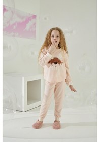 Resim Kız Garson Uzun Kol Kadife Pembe Pijama Takımı C8t5n5o7 001 