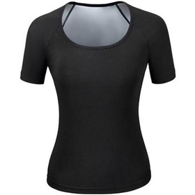 Resim Kadın Ter Sauna Yeleği Shapewear Gümüş Kaplama Termal Gömlek Bel Eğitmen Kilo Kaybı Yelek Kısa Kollu Üst Spor Sauna Kazak Siyah 
