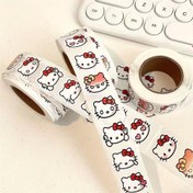 Resim 500 adet Sanrio Hello Kitty Sticker Rulo - Renkli Mat Bitiş, Scrapbooking, Hediye Paketleme, Parti İkramları, DIY El İşleri için Yeniden Kullanılabilir Mühürler - Kırmızı Fiyonk ve Bıyık Detaylı Sevimli Karikatür Tasarımlar, Parti İkramı Stickerları|Renkli Mühürler|Dekoratif Bant 