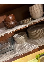 Resim ALPER BAŞHELVACI Krem 45 Cm X 10 Mt Deri Saten Lüks Kapitone Fransız Güpür Detay Raf Çekmece Örtüsü/dolap Örtüsü 