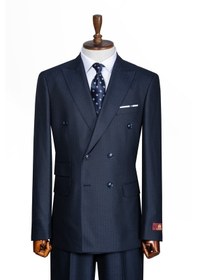 Resim İlayda Emir Luxury, İtalyan Kesim, Slim Fit, Kruvaze, Çizgili, Erkek Takım Elbise Lacivert 