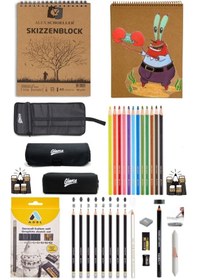 Resim Alex Schoeller Kraft A5 Spiralli 50 Yp Dereceli Kalem Kuruboya Kalemi Çantalı Çizim Eskiz 