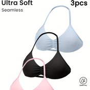 Resim 3 adet Kadın Halter Yaka Sütyen Seti, Push-Up, Rahat ve Nefes Alabilir 