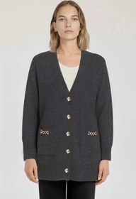 Resim Koyu Gri Zincir Aksesuarlı Kadın Hırka - KOYU GRİ / 44 