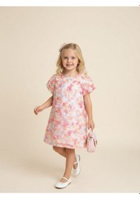 Resim Zekids Kız Çocuk Çiçek İşlemeli Tasarım Elbise-17236 Renkli 