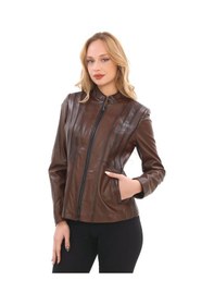 Resim New Zaya Leather Kadın Hakiki Kuzu Deri Ceket 