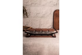 Resim Şık 5 Parça Kare Cam Tepsili Ahşap Kapaklı Kahvaltılık ve Çerezlik Seti 