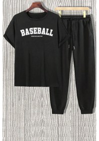 Resim Unisex Baseball Baskılı Eşofman Takımı Siyah 