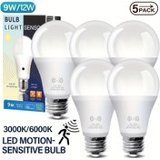 Resim 5 adet Hareket sensörlü ampul, LED ampul 9W / 12W (Eşdeğer 80/100W) sıcak ışık/gündüz ışığı 3000K / 6000K 1200LM E26, Ofis, Toplantı odası, Merdivenler, Koridorlar, Garajlar için uygun, Yüksek parlaklık (2 Yıl) 