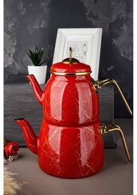 Resim Bayev Elite Class Kırmızı Kırık Mermer Çaydanlık- Yılbaşı Özel Kırmızı 