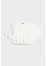 Resim Itsbasic Kadın Kırık Beyaz S6-101 Crop Balon Fit T-shirt 