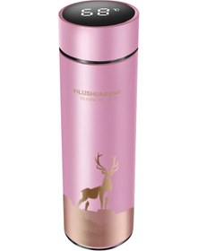 Resim Monyee 500ml Güneş Gümüşü Akıllı Su Sıcaklığı Ölçer Termos Bardak - Dokunmatik Led Ekranlı, Damlacık Sağlam, Deer Desenli, Paslanmaz Çelik İç/ Dış, Taşınabilir GÜMÜŞ 