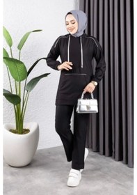 Resim Biyeli Kapşonlu Spor Takım Siyah Siyah 