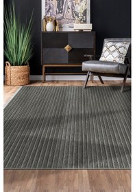 Resim Lidya Antrasit Pamuk Dokuma Yumuşak Halı Kaymaz Tabanlı, Yıkanabilen Modern Tasarımlı Kilim Antrasit 