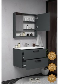 Resim Teta Home Batum 80 Cm Mdf Banyo Dolabı Seti Antrasit 