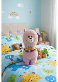 Resim Büyük Boy Yumuşak Peluş Lama Oyuncak - Yumuşacık Uyku Arkadaşı Fularlı Lama 35 Cm Pembe 