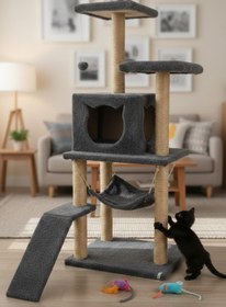 Resim Missidea S9 Kedi Tırmalama Kulesi Platformlu 124 cm Antrasit 